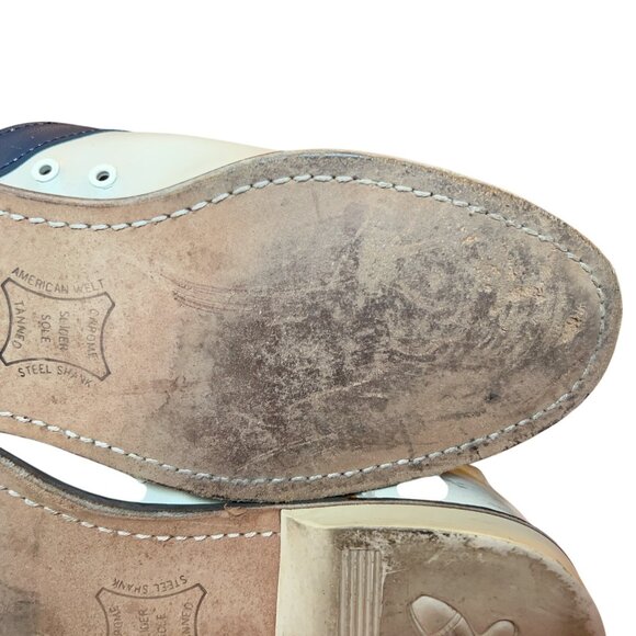 Vintage Striker Beige Split Toe Bowling Shoes Mens Size 10 Rockabilly Steampunk - Picture 13 of 15
